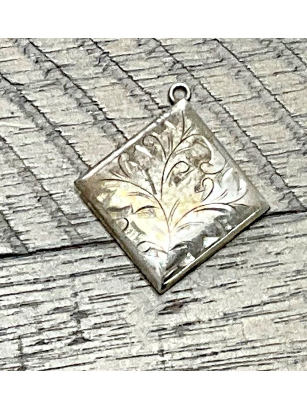 Vintage Sterling Silver Picture Locket Pendant Chased Square Diamond Shape